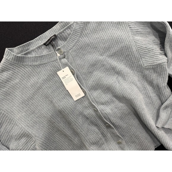 Eileen Fisher Cotton Chenille Crewneck Cardigan Frost Blue Size Medium NEW - Picture 5 of 6